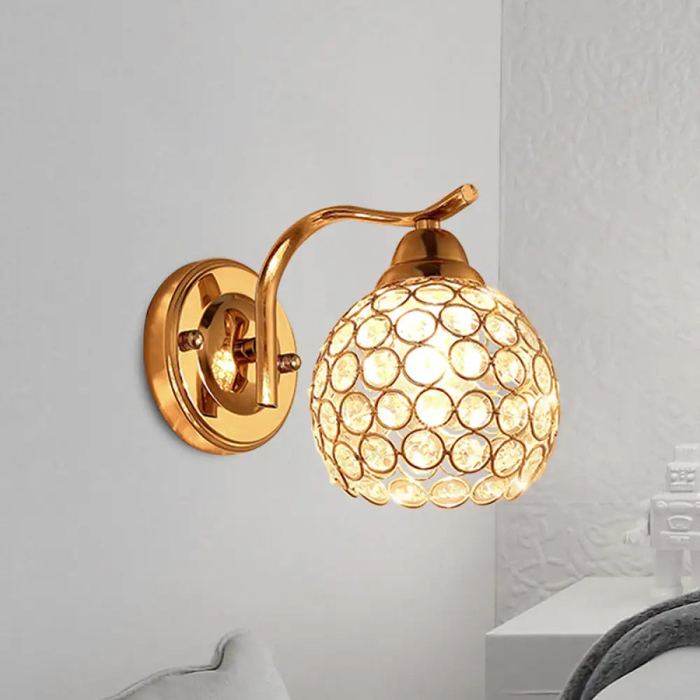 Minimal Gold Finish Wall Lamp With Crystal-Encrusted Shade - Perfect Living Room Lighting