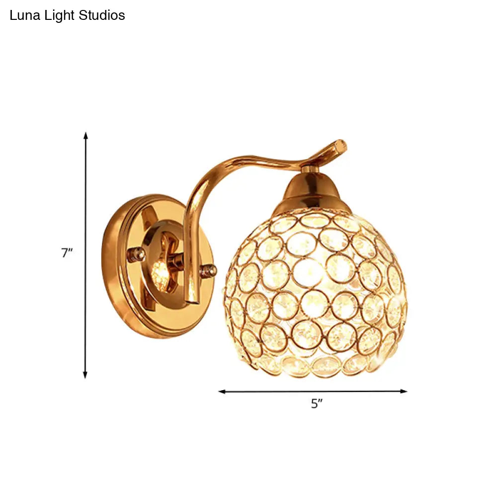 Minimal Gold Finish Wall Lamp With Crystal-Encrusted Shade - Perfect Living Room Lighting