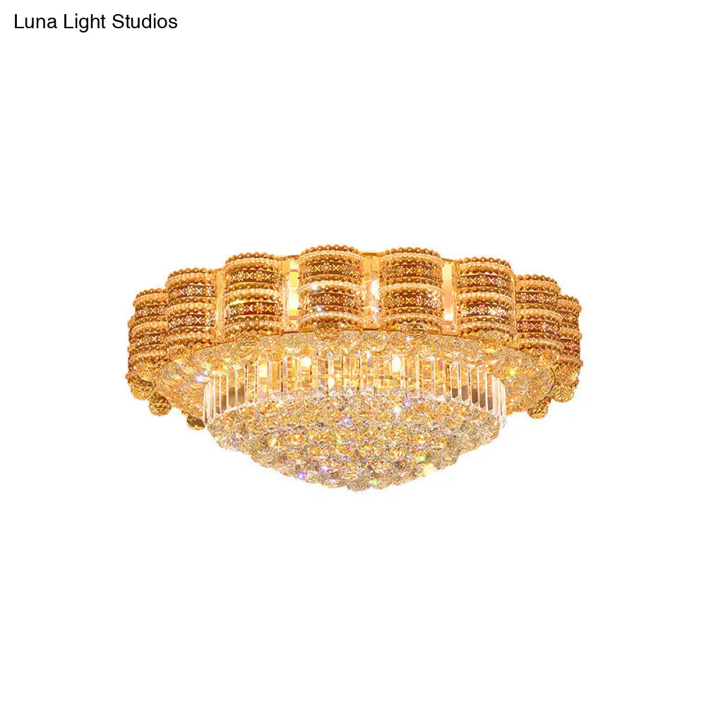 Minimal Gold Flush Mount Ceiling Light With Crystal Ball Accents - 7 Bulbs