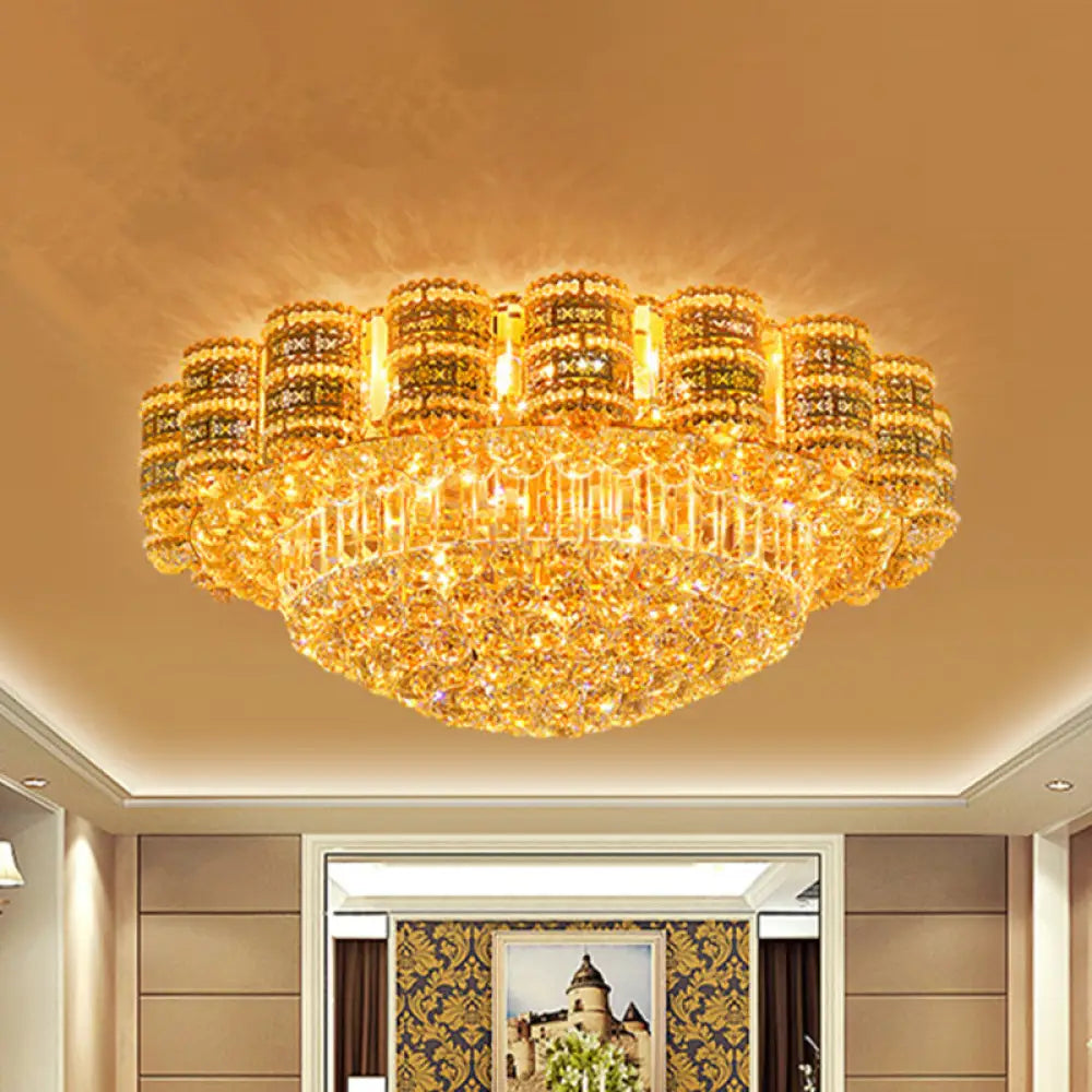 Minimal Gold Flush Mount Ceiling Light With Crystal Ball Accents - 7 Bulbs