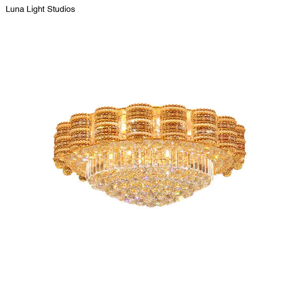 Minimal Gold Flush Mount Ceiling Light With Crystal Ball Accents - 7 Bulbs