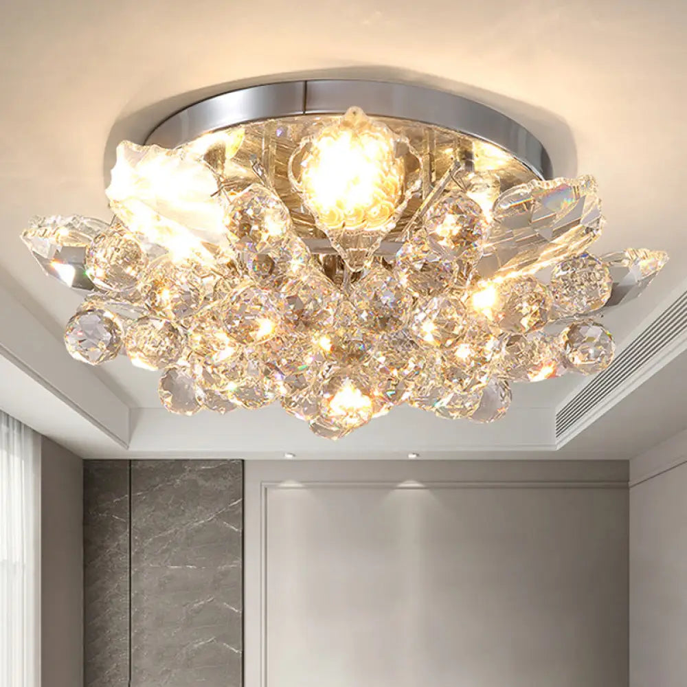 Minimal Gold/Silver Bedroom Flush Ceiling Light With Irregular Crystal Shade - Set Of 4 Silver