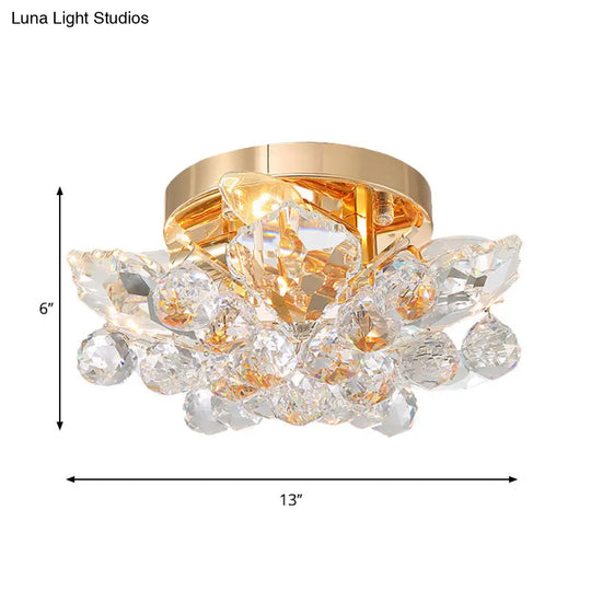 Minimal Gold/Silver Bedroom Flush Ceiling Light With Irregular Crystal Shade - Set Of 4