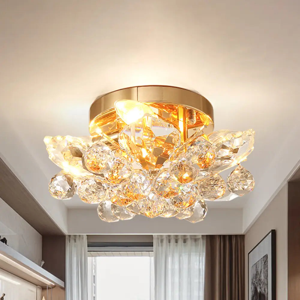 Minimal Gold/Silver Bedroom Flush Ceiling Light With Irregular Crystal Shade - Set Of 4 Gold