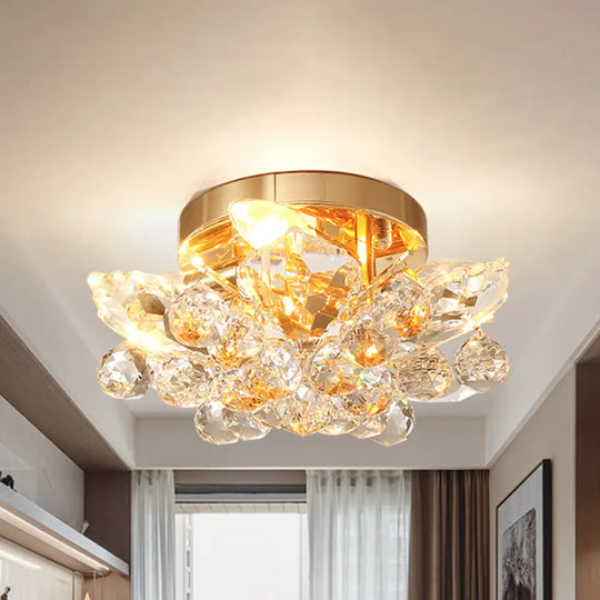 Minimal Gold/Silver Bedroom Flush Ceiling Light With Irregular Crystal Shade - Set Of 4 Gold