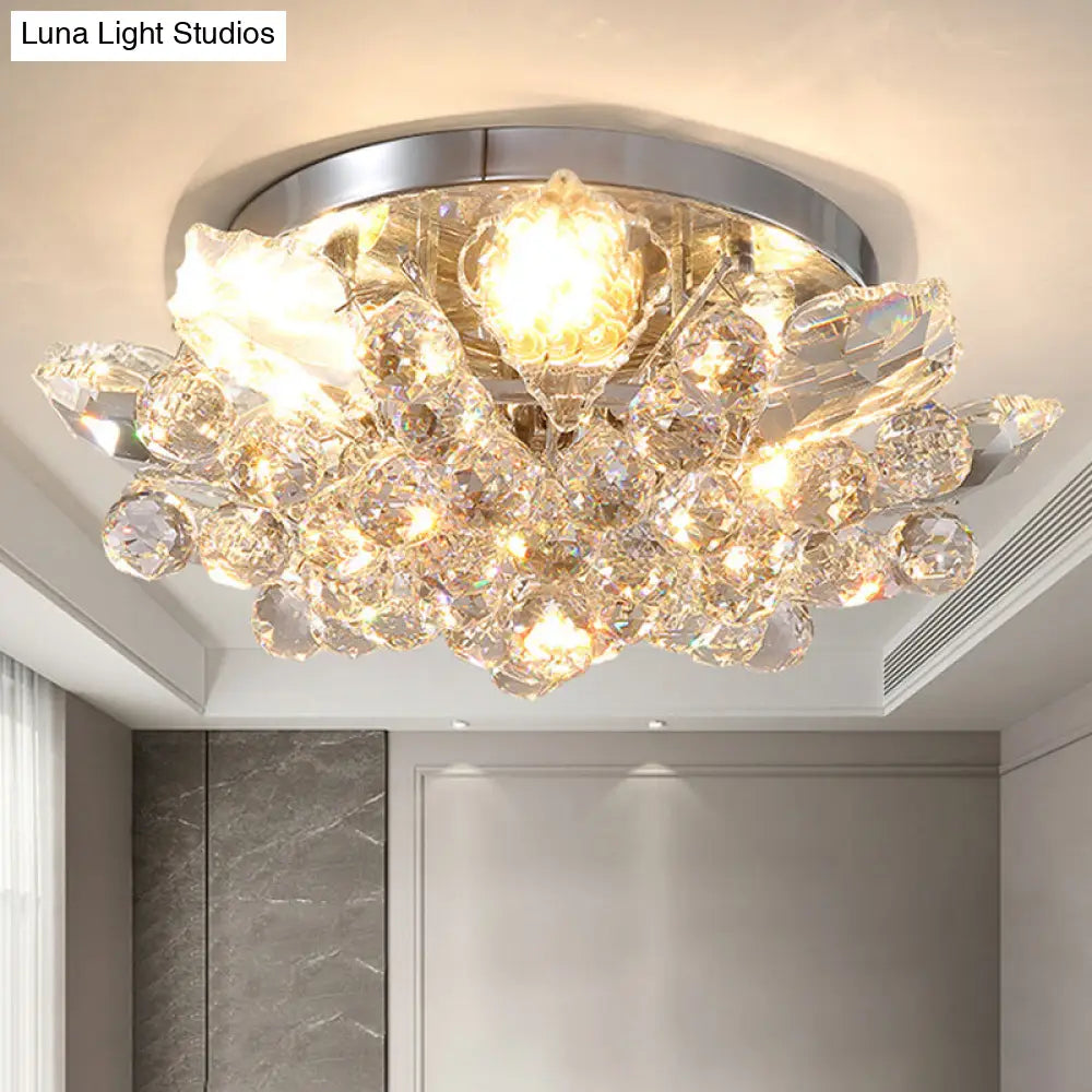 Minimal Gold/Silver Bedroom Flush Ceiling Light With Irregular Crystal Shade - Set Of 4 Silver