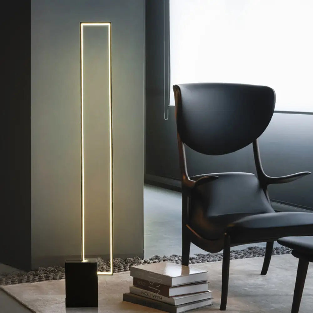 Minimal Led Black Floor Lamp With Metallic Rectangle Frame - Ideal For Bedroom Reading