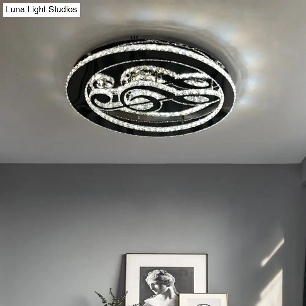 Minimal Led Chrome Ceiling Light With Music Note Crystal Flushmount Design