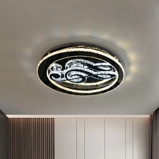 Minimal Led Chrome Ceiling Light With Music Note Crystal Flushmount Design