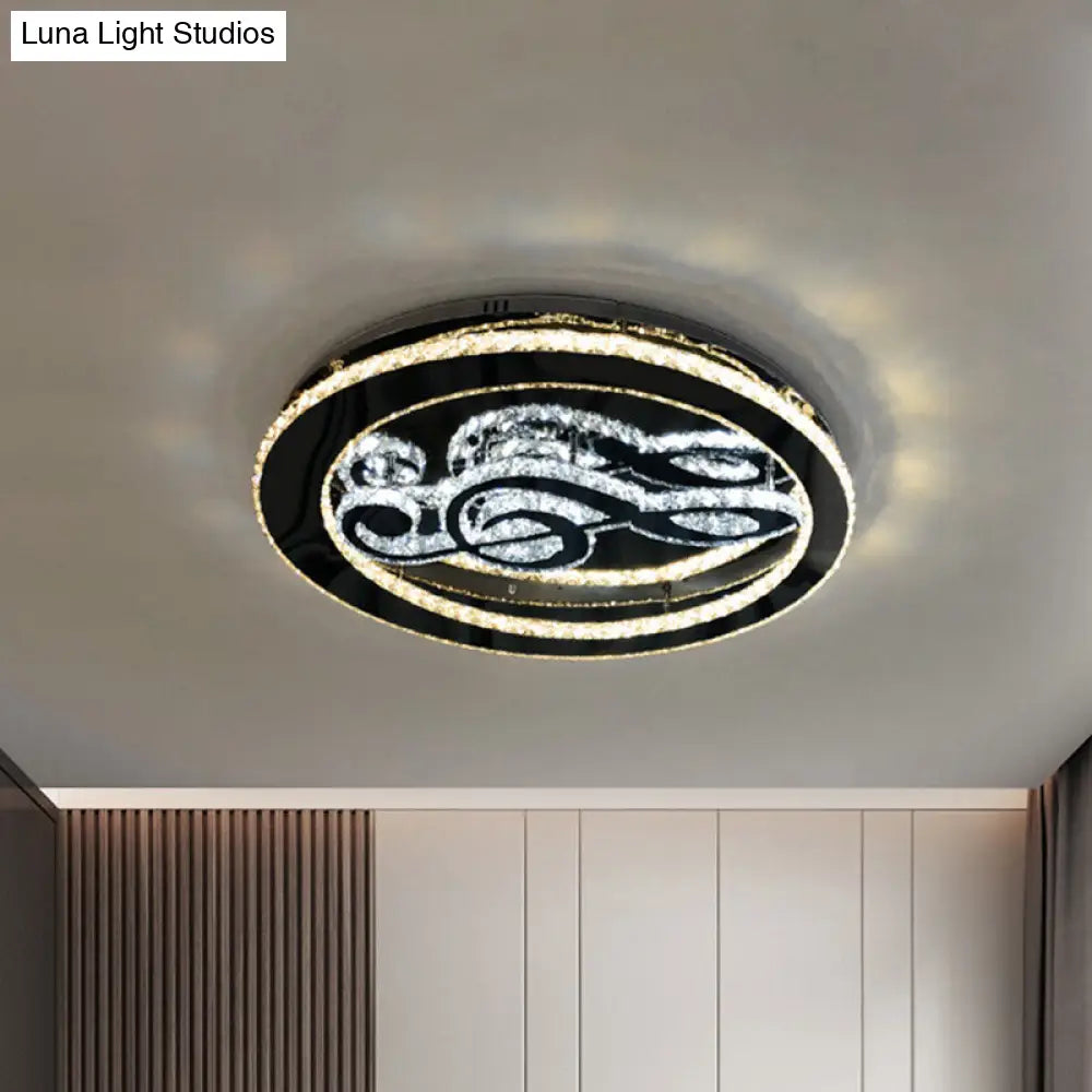 Minimal Led Chrome Ceiling Light With Music Note Crystal Flushmount Design