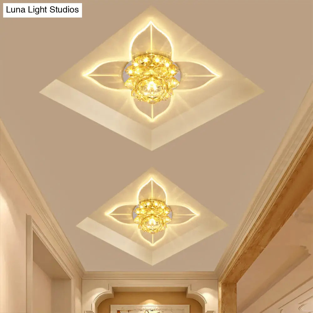 Minimal Led Flower Flush Mount Light: Clear Crystal Ceiling Lamp For Porch / Multi Color