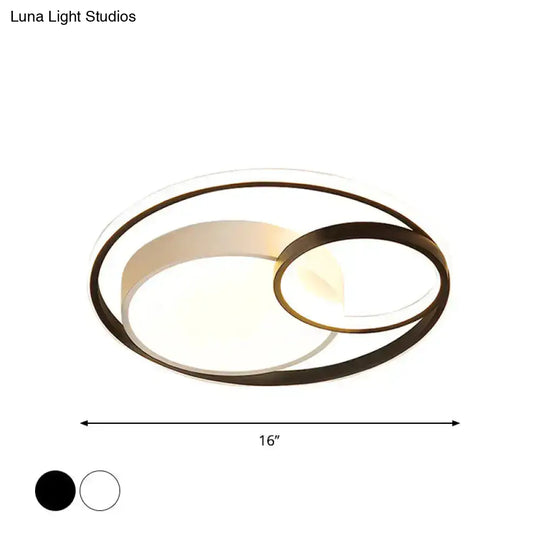 Minimal Led Flush Light - Black/White Circular Ceiling Lighting With Acrylic Shade 16’/19’/23.5’ Dia