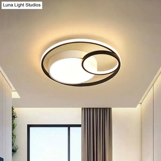 Minimal Led Flush Light - Black/White Circular Ceiling Lighting With Acrylic Shade 16’/19’/23.5’ Dia