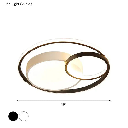 Minimal Led Flush Light - Black/White Circular Ceiling Lighting With Acrylic Shade 16’/19’/23.5’ Dia