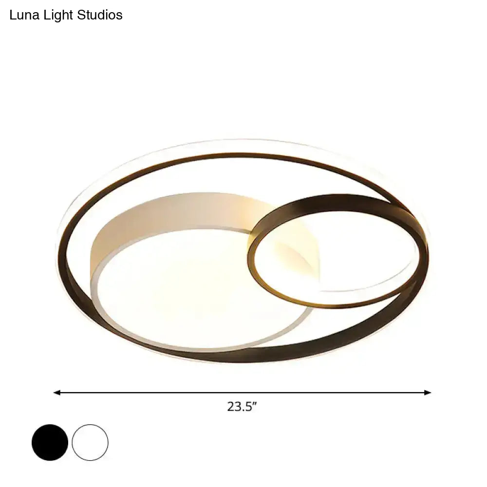 Minimal Led Flush Light - Black/White Circular Ceiling Lighting With Acrylic Shade 16’/19’/23.5’ Dia