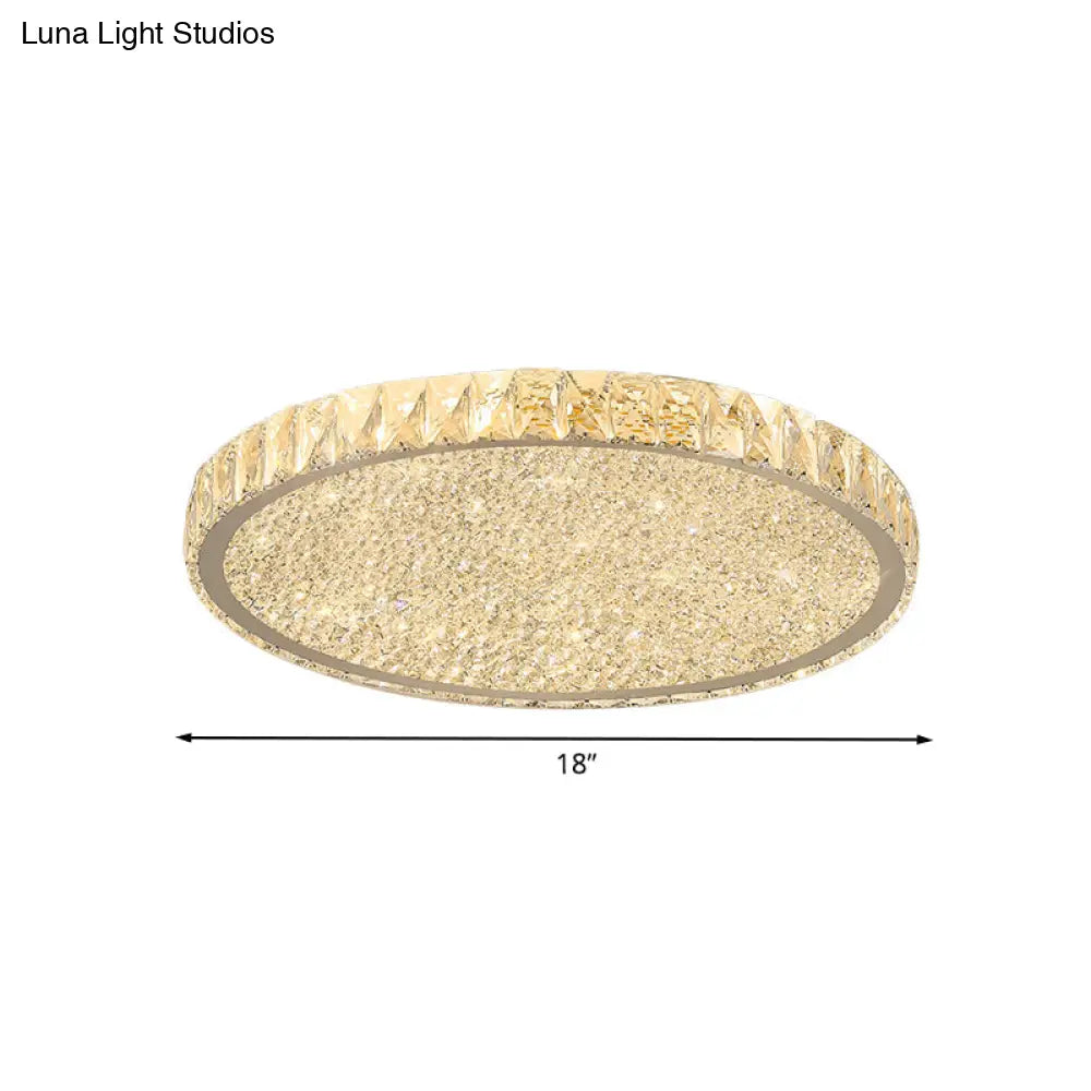 Minimal Led Flushmount Ceiling Light For Bedroom - Clear Beveled Crystal Round Flush Mount