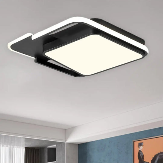 Minimal Led Flushmount Lamp - White/Black Square Metallic Finish 16.5’/20.5’ Wide Warm Light