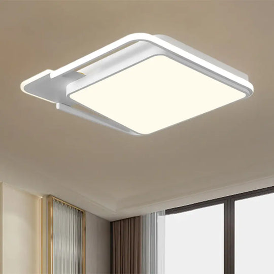 Minimal Led Flushmount Lamp - White/Black Square Metallic Finish 16.5’/20.5’ Wide Warm Light