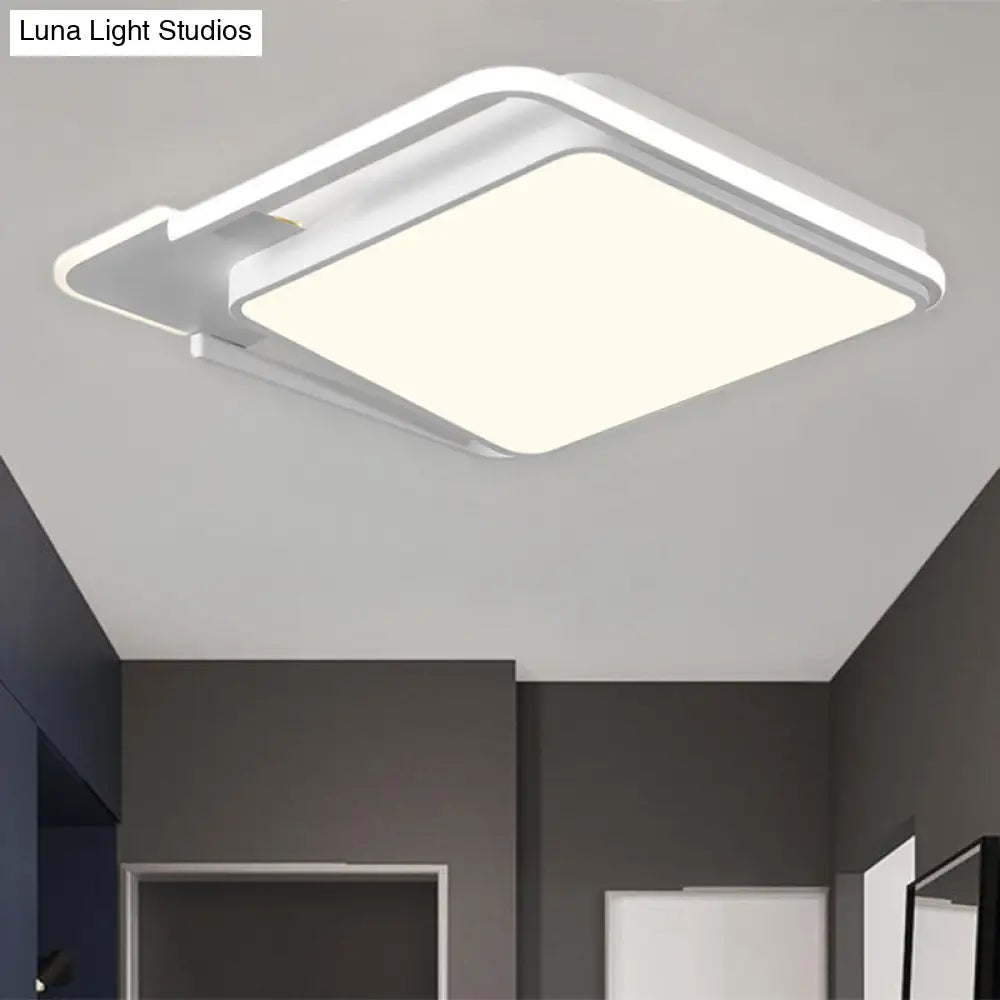 Minimal Led Flushmount Lamp - White/Black Square Metallic Finish 16.5/20.5 Wide Warm Light