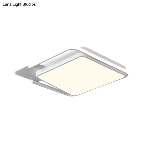 Minimal Led Flushmount Lamp - White/Black Square Metallic Finish 16.5/20.5 Wide Warm Light