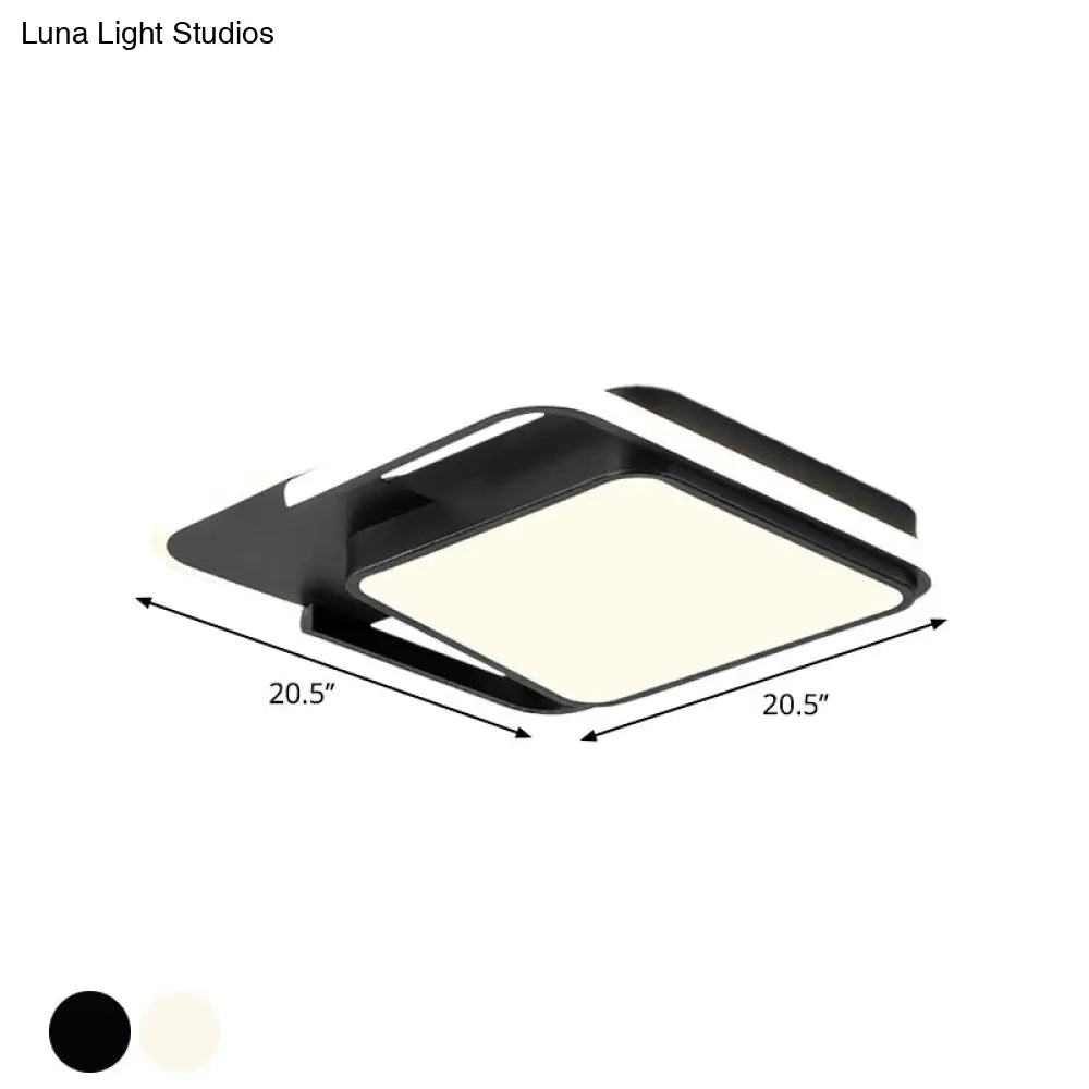Minimal Led Flushmount Lamp - White/Black Square Metallic Finish 16.5/20.5 Wide Warm Light
