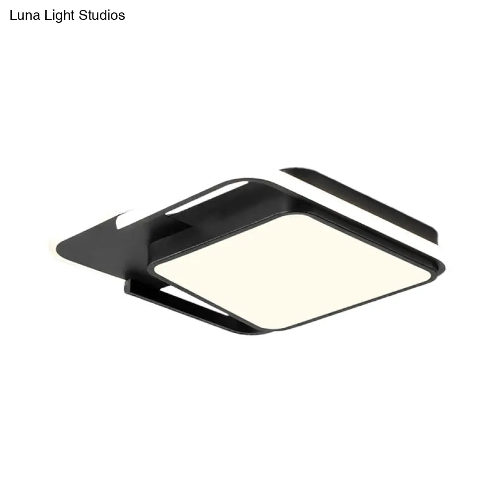 Minimal Led Flushmount Lamp - White/Black Square Metallic Finish 16.5/20.5 Wide Warm Light