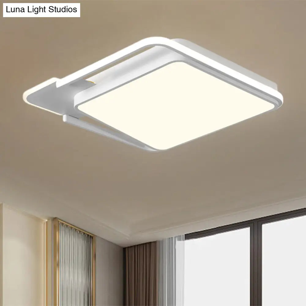 Minimal Led Flushmount Lamp - White/Black Square Metallic Finish 16.5/20.5 Wide Warm Light White /