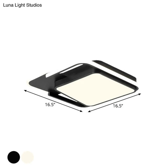 Minimal Led Flushmount Lamp - White/Black Square Metallic Finish 16.5/20.5 Wide Warm Light