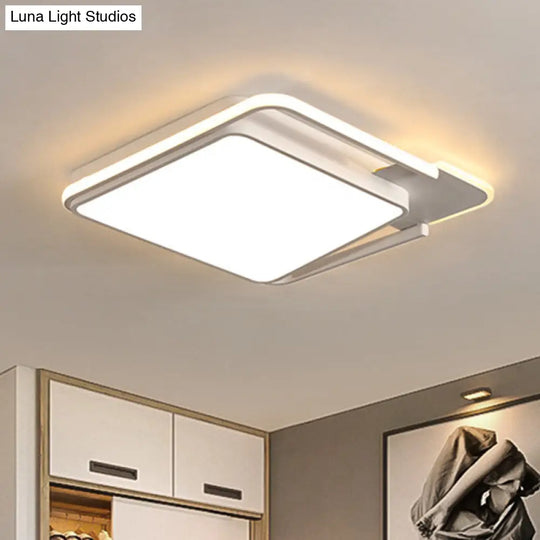 Minimal Led Flushmount Lamp - White/Black Square Metallic Finish 16.5’/20.5’ Wide Warm Light