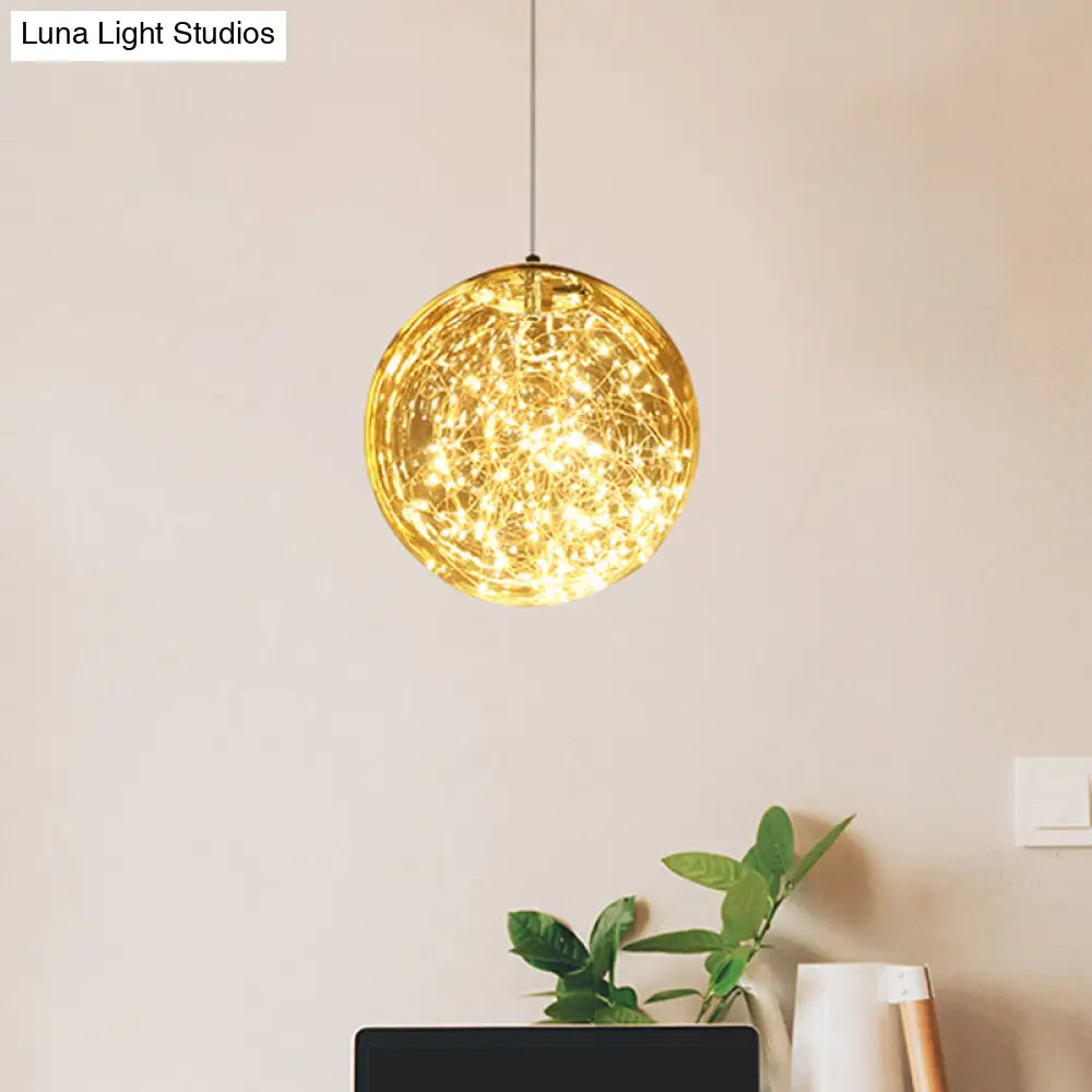 Minimal Led Glass Ball Pendant Light Kit With Glowing Inside String