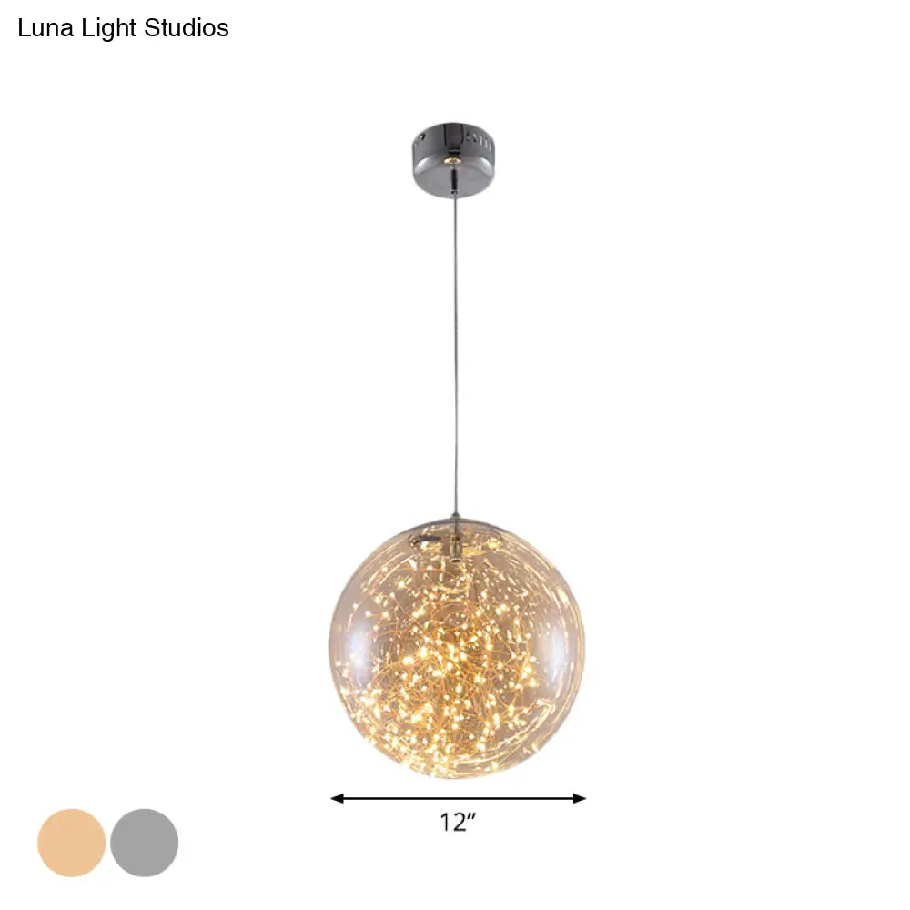 Minimal Led Glass Ball Pendant Light Kit With Glowing Inside String