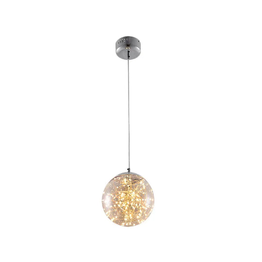 Minimal Led Glass Ball Pendant Light Kit With Glowing Inside String Amber / 8