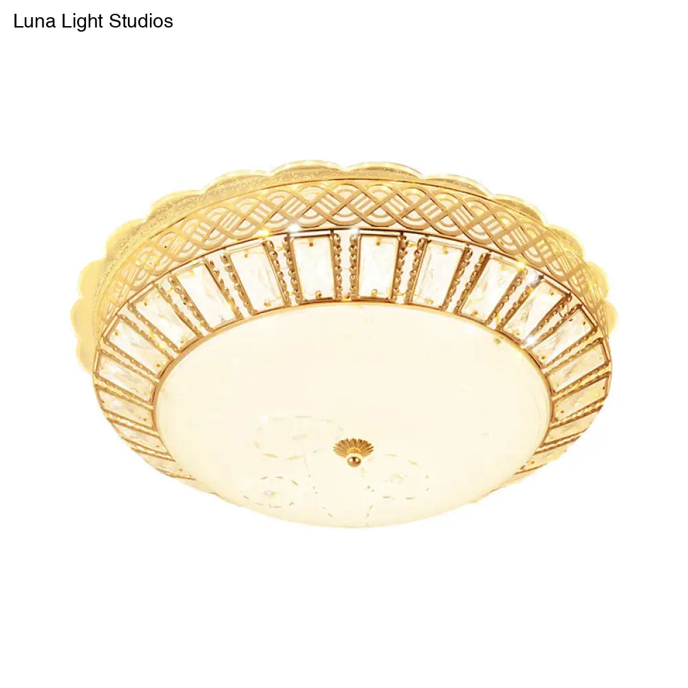 Minimal Led Gold Ceiling Lamp With Crystal Flush Mount And Flower Pattern Ideal For Bedroom