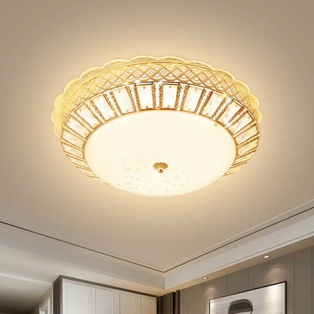 Minimal Led Gold Ceiling Lamp With Crystal Flush Mount And Flower Pattern – Ideal For Bedroom