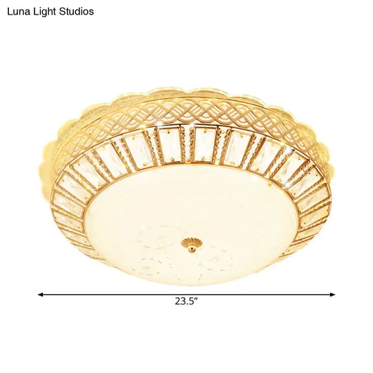 Minimal Led Gold Ceiling Lamp With Crystal Flush Mount And Flower Pattern – Ideal For Bedroom
