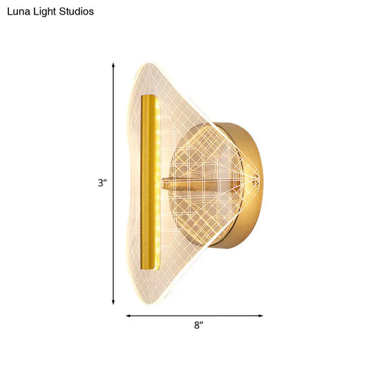 Minimal Led Gold Sconce - Metallic Geometric Wall Light For Living Room In White/Warm