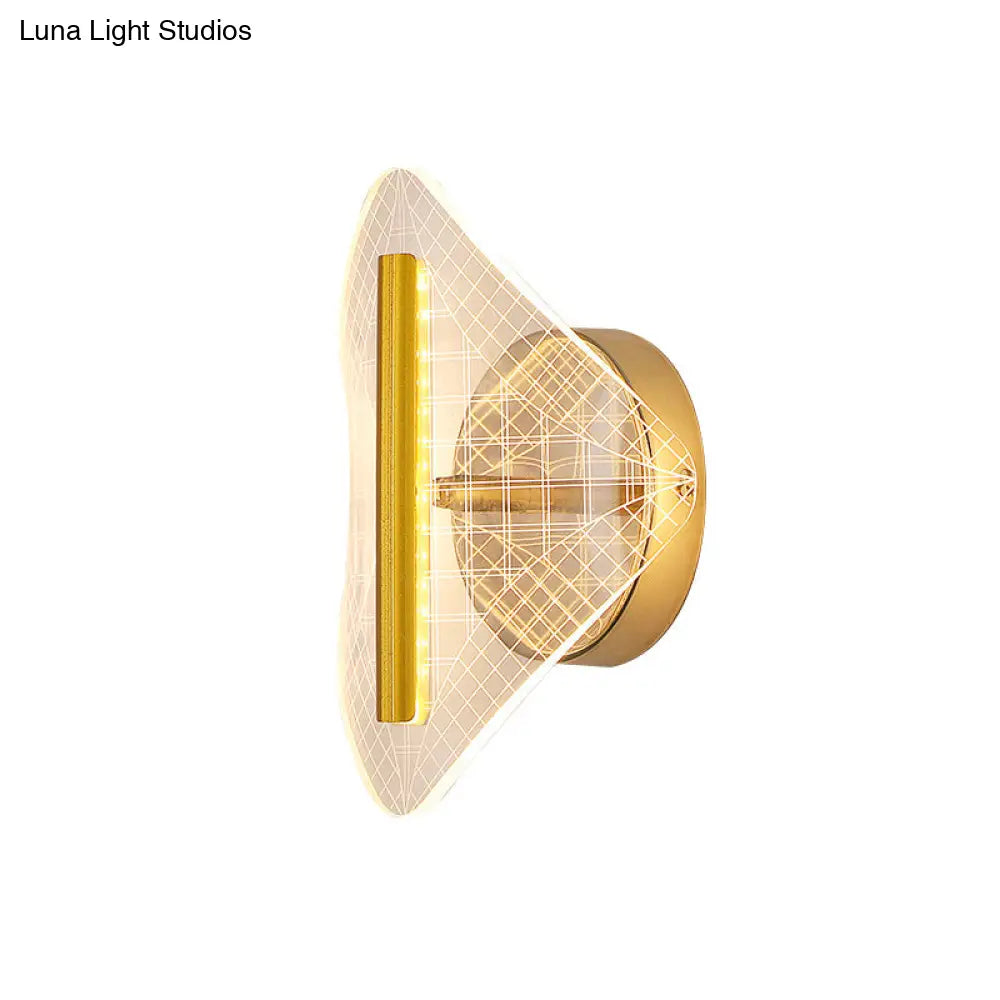 Minimal Led Gold Sconce - Metallic Geometric Wall Light For Living Room In White/Warm