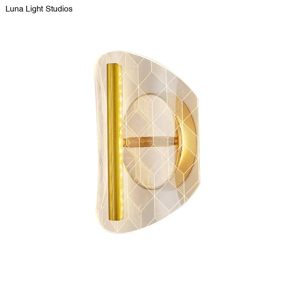 Minimal Led Gold Sconce - Metallic Geometric Wall Light For Living Room In White/Warm