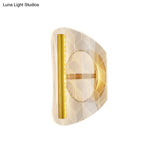 Minimal Led Gold Sconce - Metallic Geometric Wall Light For Living Room In White/Warm