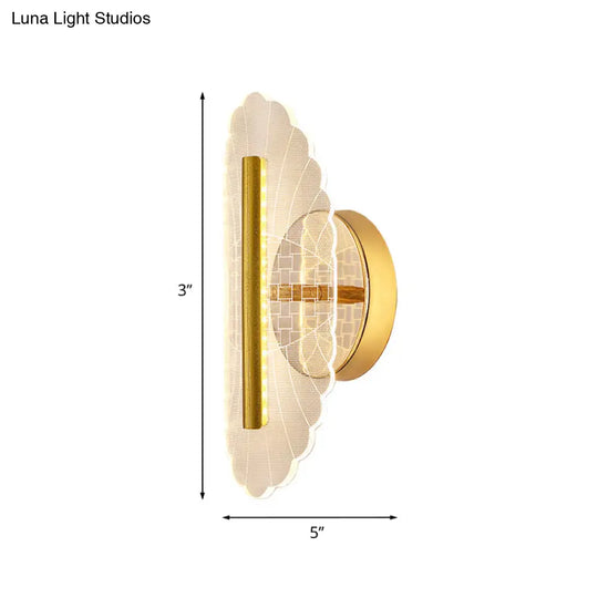 Minimal Led Gold Sconce - Metallic Geometric Wall Light For Living Room In White/Warm