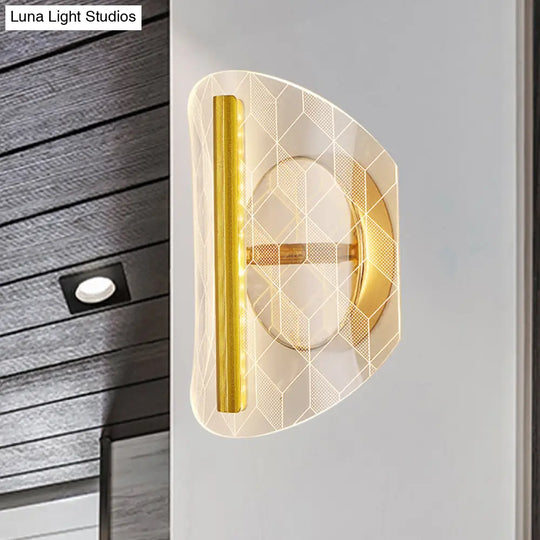 Minimal Led Gold Sconce - Metallic Geometric Wall Light For Living Room In White/Warm