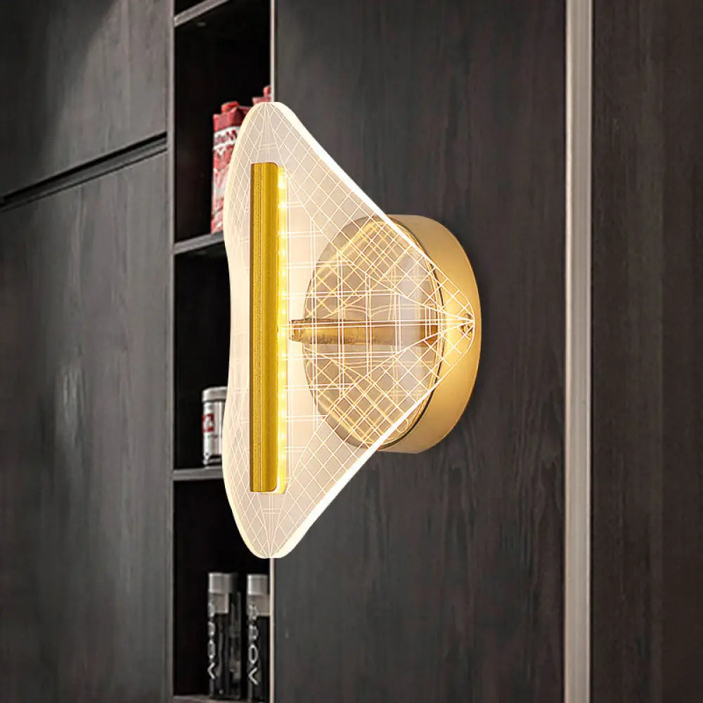 Minimal Led Gold Sconce - Metallic Geometric Wall Light For Living Room In White/Warm / Warm A