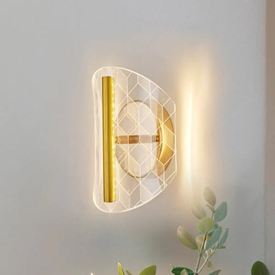 Minimal Led Gold Sconce - Metallic Geometric Wall Light For Living Room In White/Warm / White C