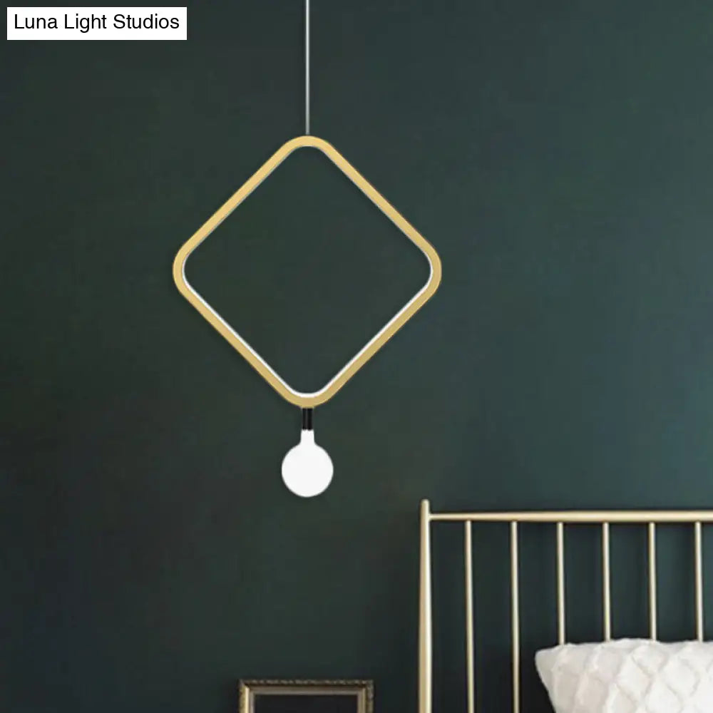 Minimal Led Hanging Lamp In Brass With Milk Glass Shade For Bedside Warm/White Light - Round/Rhombus