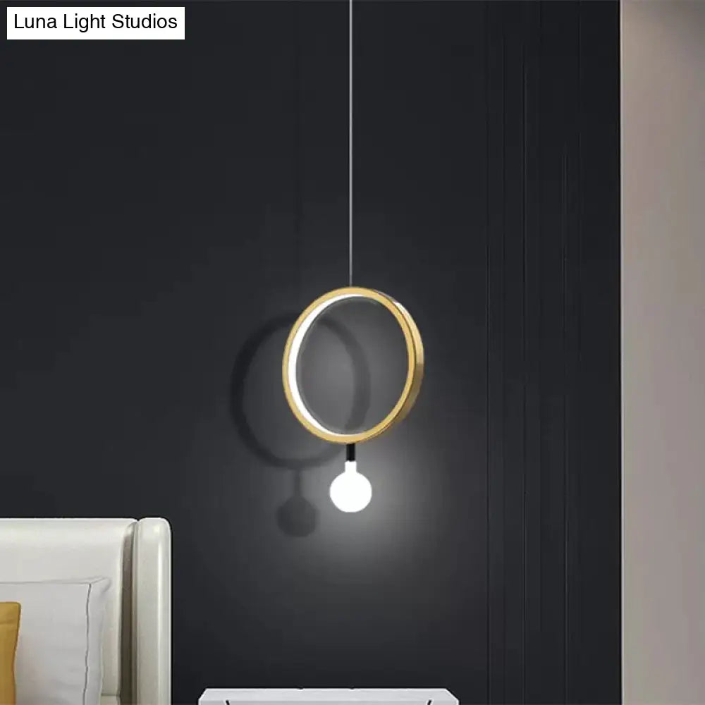 Minimal Aluminum Led Pendant Lamp With Milk Glass Shade - Warm/White Light Brass / White Round