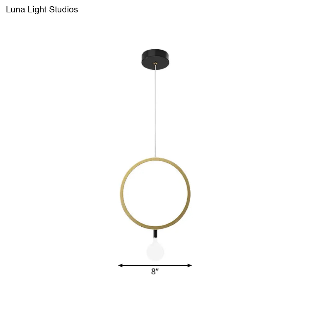 Minimal Led Hanging Lamp In Brass With Milk Glass Shade For Bedside Warm/White Light - Round/Rhombus