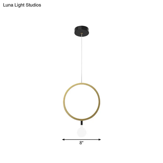 Minimal Led Hanging Lamp In Brass With Milk Glass Shade For Bedside Warm/White Light - Round/Rhombus