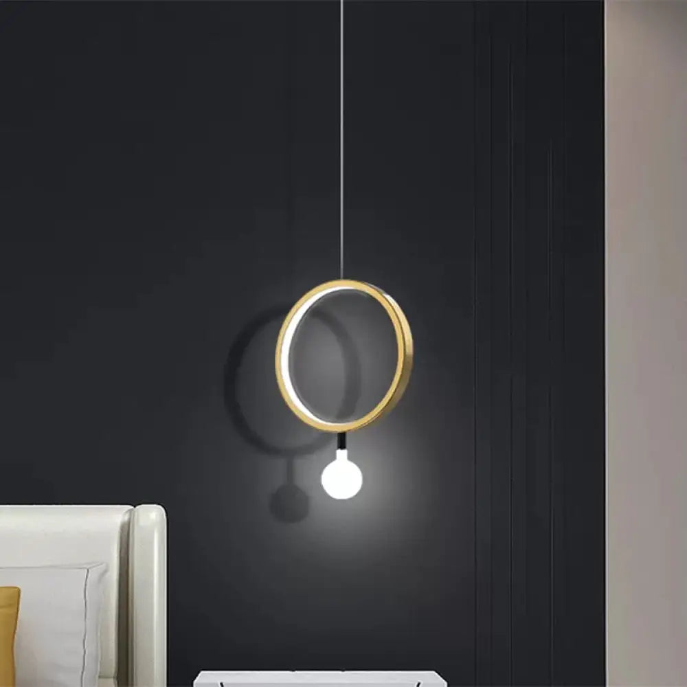 Minimal Led Hanging Lamp In Brass With Milk Glass Shade For Bedside Warm/White Light -