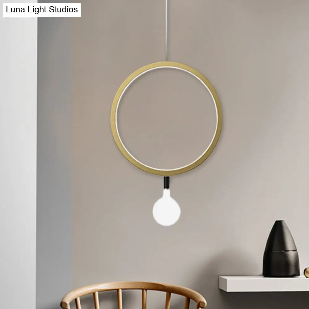 Minimal Led Hanging Lamp In Brass With Milk Glass Shade For Bedside Warm/White Light - Round/Rhombus