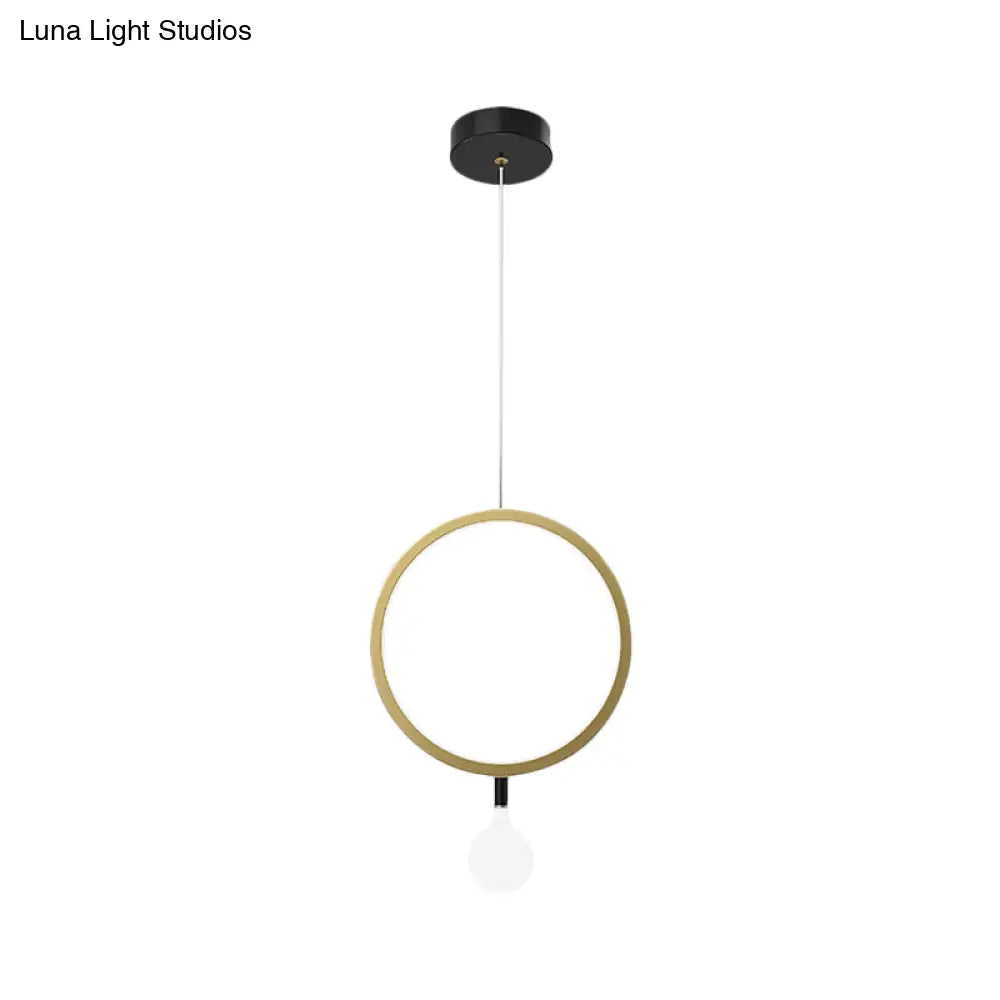 Minimal Led Hanging Lamp In Brass With Milk Glass Shade For Bedside Warm/White Light - Round/Rhombus